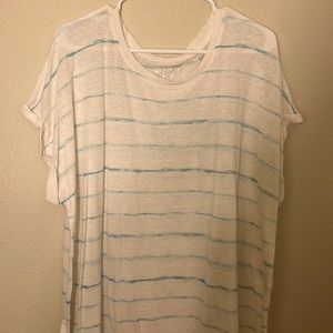 4x -Ava & Viv - short sleeved blouse. White with blue horizontal stripes.
